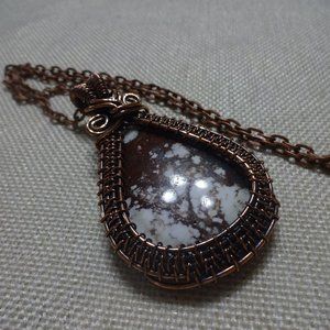 Rustic "WILD HORSE JASPER" Handmade COPPER WIRE-WRAPPED Pendant/Chain #736B